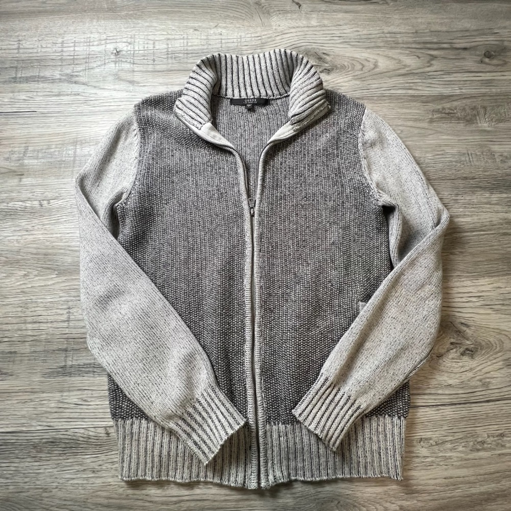 Guess Full Zip Sweater Mens Small Grey Marled Textured Mock Neck Cardigan AA65‎